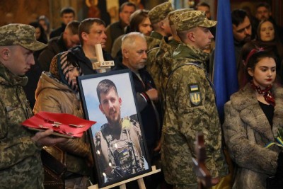 In Kyiv, in St. Michael&#39;s Cathedral today they said goodbye to the Ukrainian soldier who died at the front...