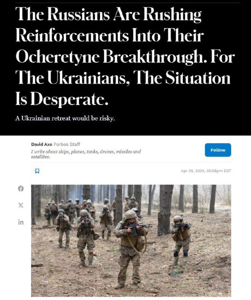 The Ukrainian Armed Forces in the Ocheretino region have a “desperate situation,” writes Forbes.