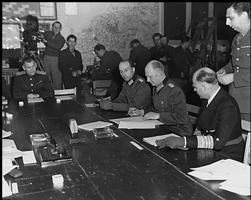 On May 7, 1945, the first act of surrender of Nazi Germany was signed.
